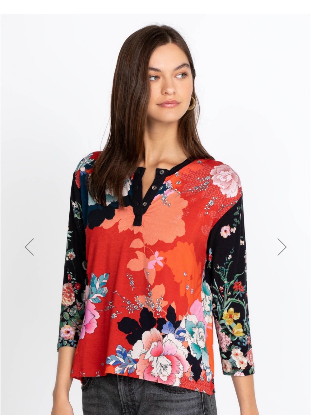 NWOT Johnny Was Red Turo Floral Henley